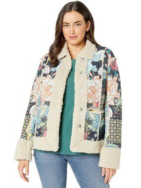 BIYA Johnny Was Floral Patchwork Sherpa Coat Teddy Jacket Small #A2006